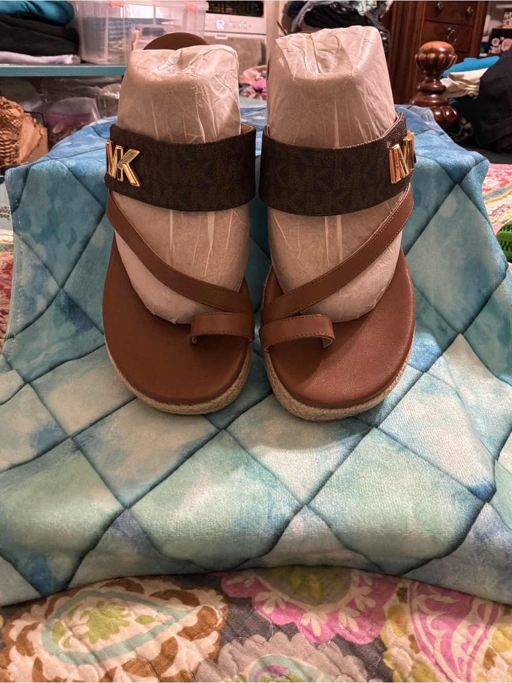 Michael Kors women’s Brown Logo Strap Toe-Ring Sandals